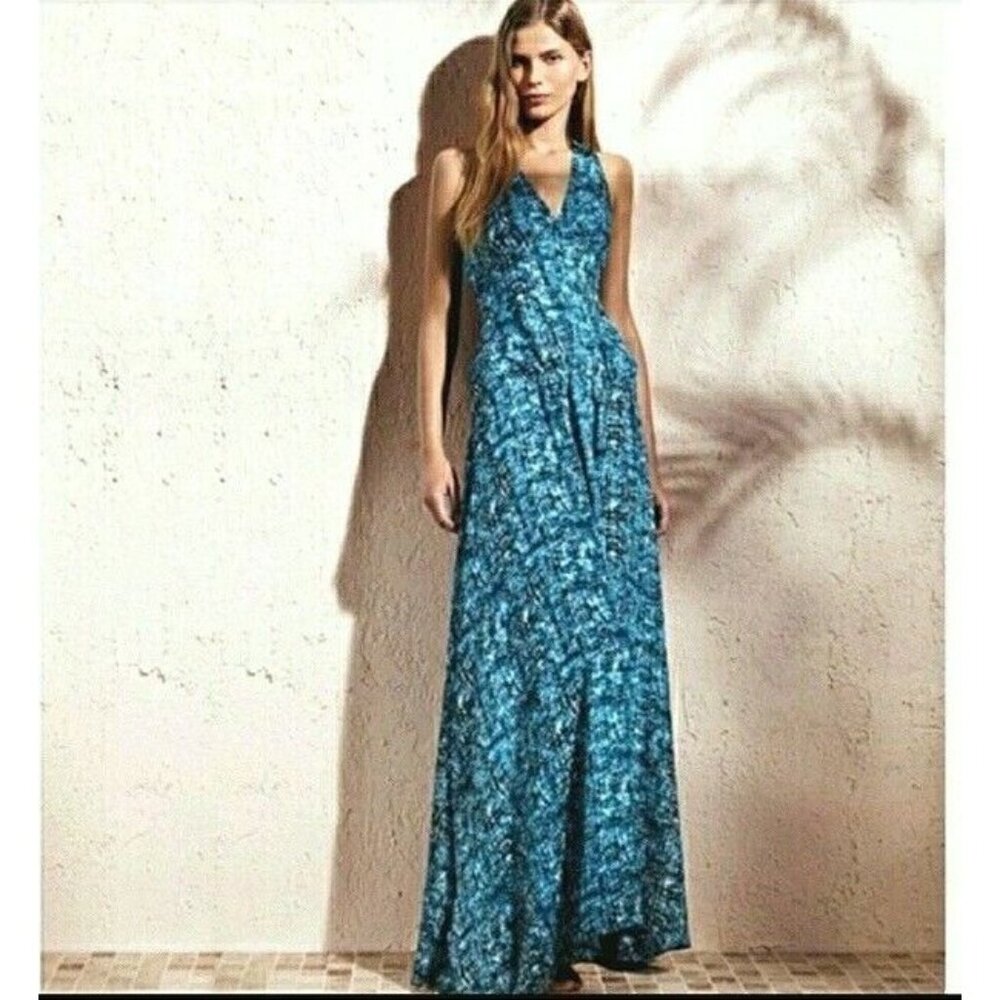 Derek Lam for Design Nation Blue Chiffon V-Neck Sleeveless Maxi Dress - Picture 13 of 13
